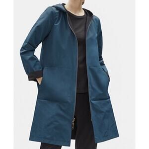 Eileen Fisher Reversible Rain Jacket Blue Black Small Zip Front Hooded Organic